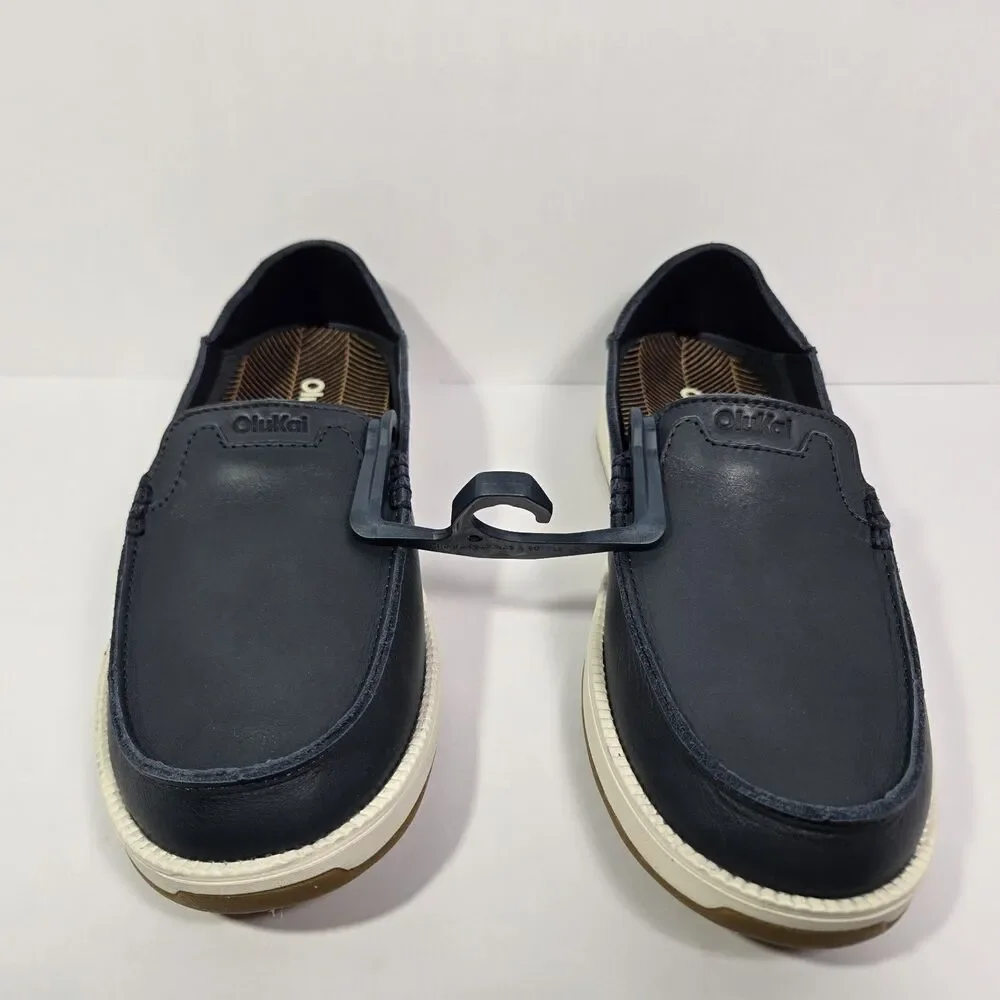 OluKai‎ Kakaha Nia Mens 9.5 Mood Indigo Blue Leather Slip On Shoes Loafers
